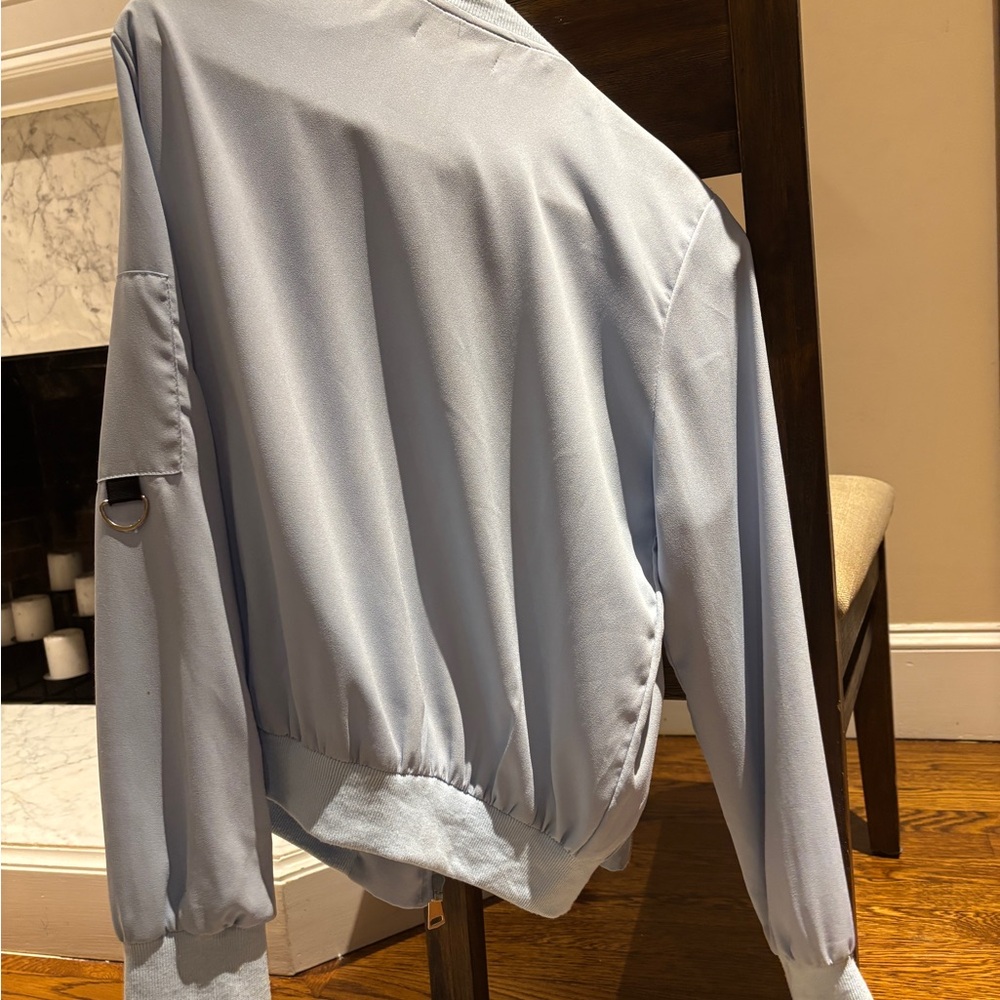 Sky Blue Women's Bomber Jacket View 3